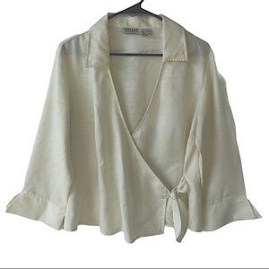Selene Sport Ivory Collared Wrap Blouse Size L